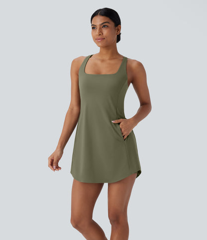 Cut Out Pocket 2-Piece Mini Yoga Active Dress