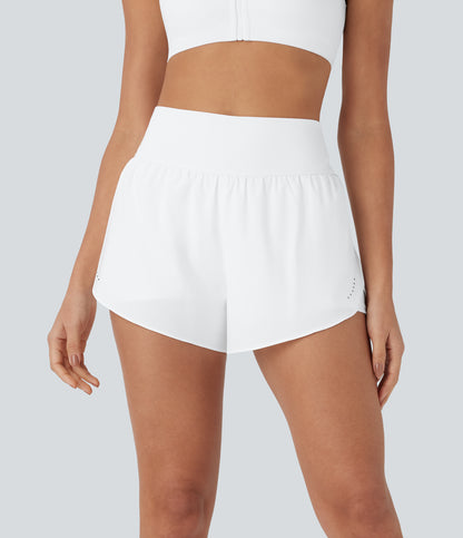 QuickDry Laufshorts mit hoher Taille, reflektierenden Punkten, überkreuztem Saum und 2-in-1-Taschen