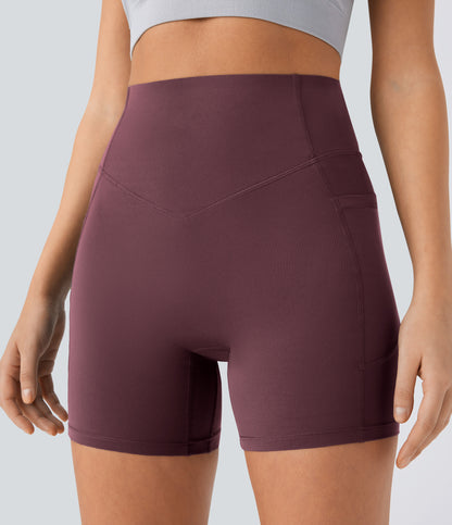 Høy midje, skrumpet rumpeløftende, magekontroll, formende sidelommer, treningsbiker-shorts 12,5 cm