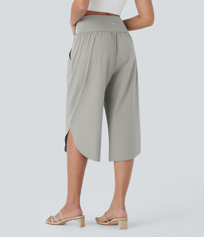 High Waisted Crossover Pocket Quick Dry Capri Pants