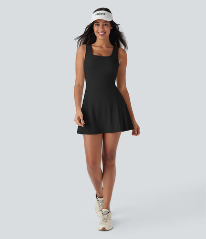 U Neck 2-in-1 Pocket Mini Cool Touch Dance Active Dress-Easy Peezy