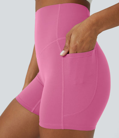 Høy midje magekontroll sidelommer formende treningsbiker shorts 12,5 cm