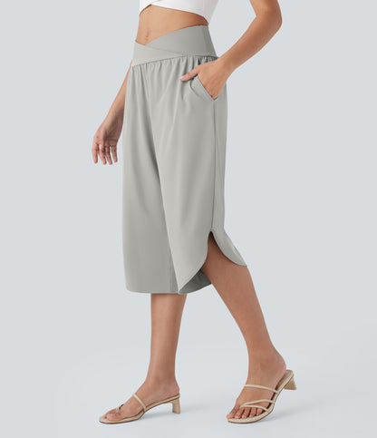 High Waisted Crossover Pocket Quick Dry Capri Pants