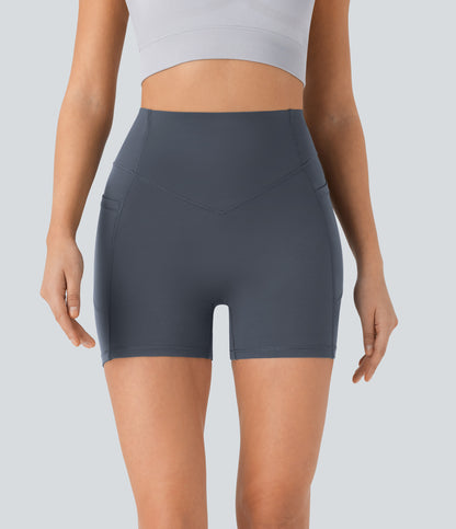 Høy midje, skrumpet rumpeløftende, magekontroll, formende sidelommer, treningsbiker-shorts 12,5 cm