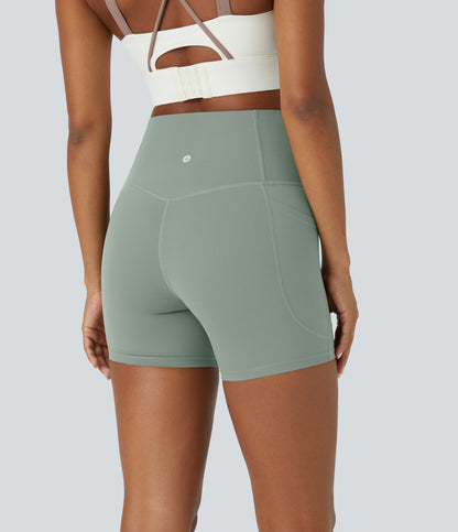 Høy midje magekontroll sidelommer formende treningsbiker shorts 12,5 cm