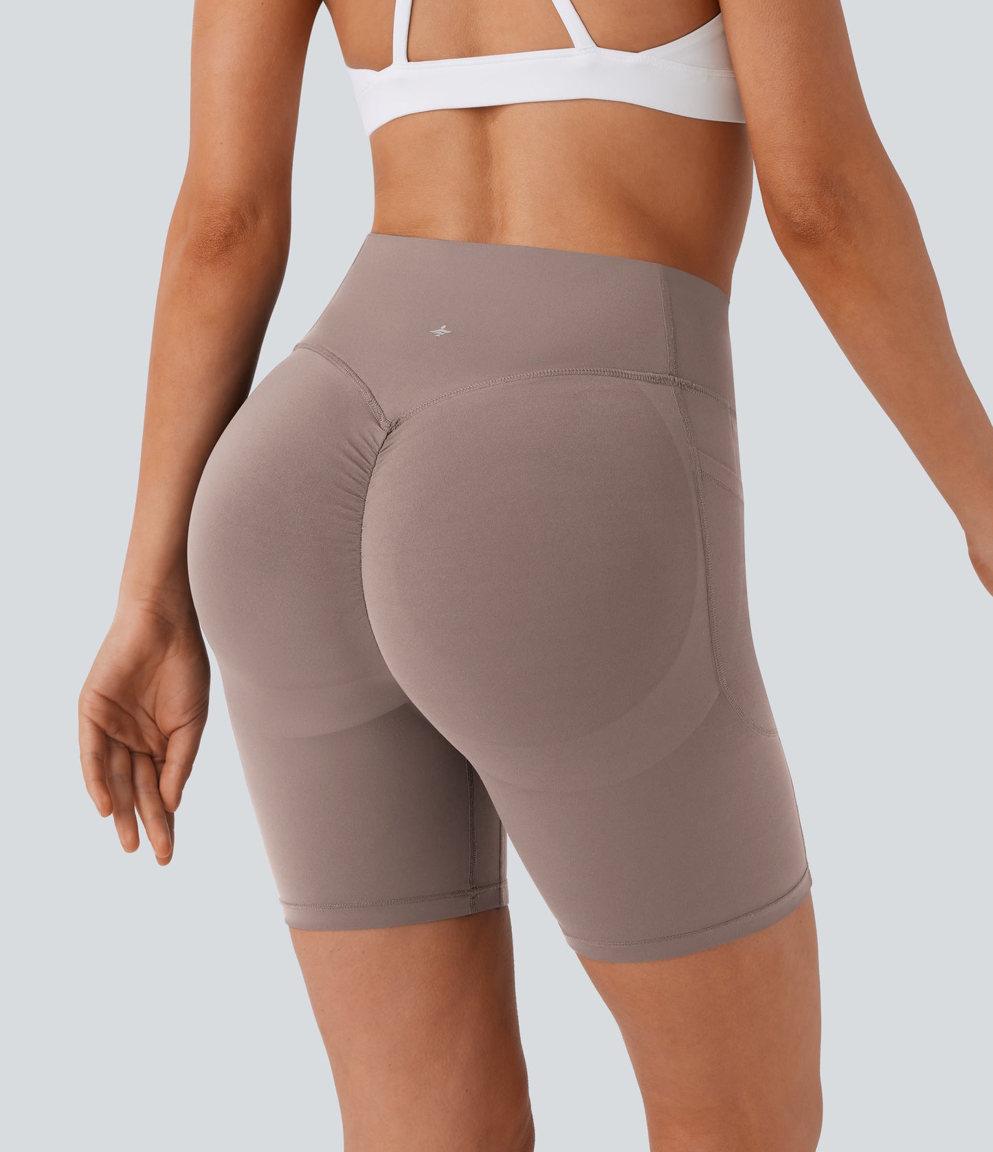 Høy midje, skrumpet rumpeløftende, magekontroll, formende treningsbiker-shorts med sidelommer, 18 cm