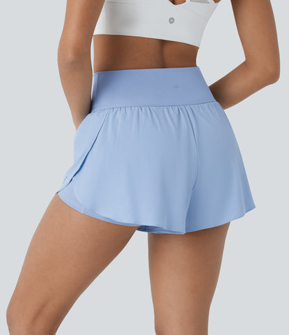 QuickDry Laufshorts mit hoher Taille, reflektierenden Punkten, überkreuztem Saum und 2-in-1-Taschen