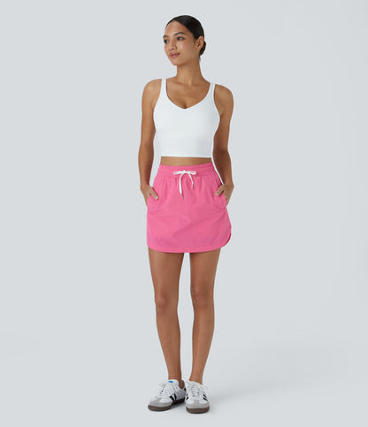 High Waisted Drawstring Pocket 2-in-1 Curved Hem Mini Golf Skirt
