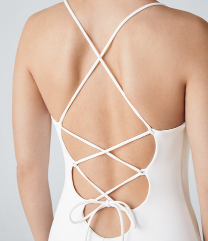 Crossover Ruched Lace Up Bodycon Cool Touch Dress-UPF50+