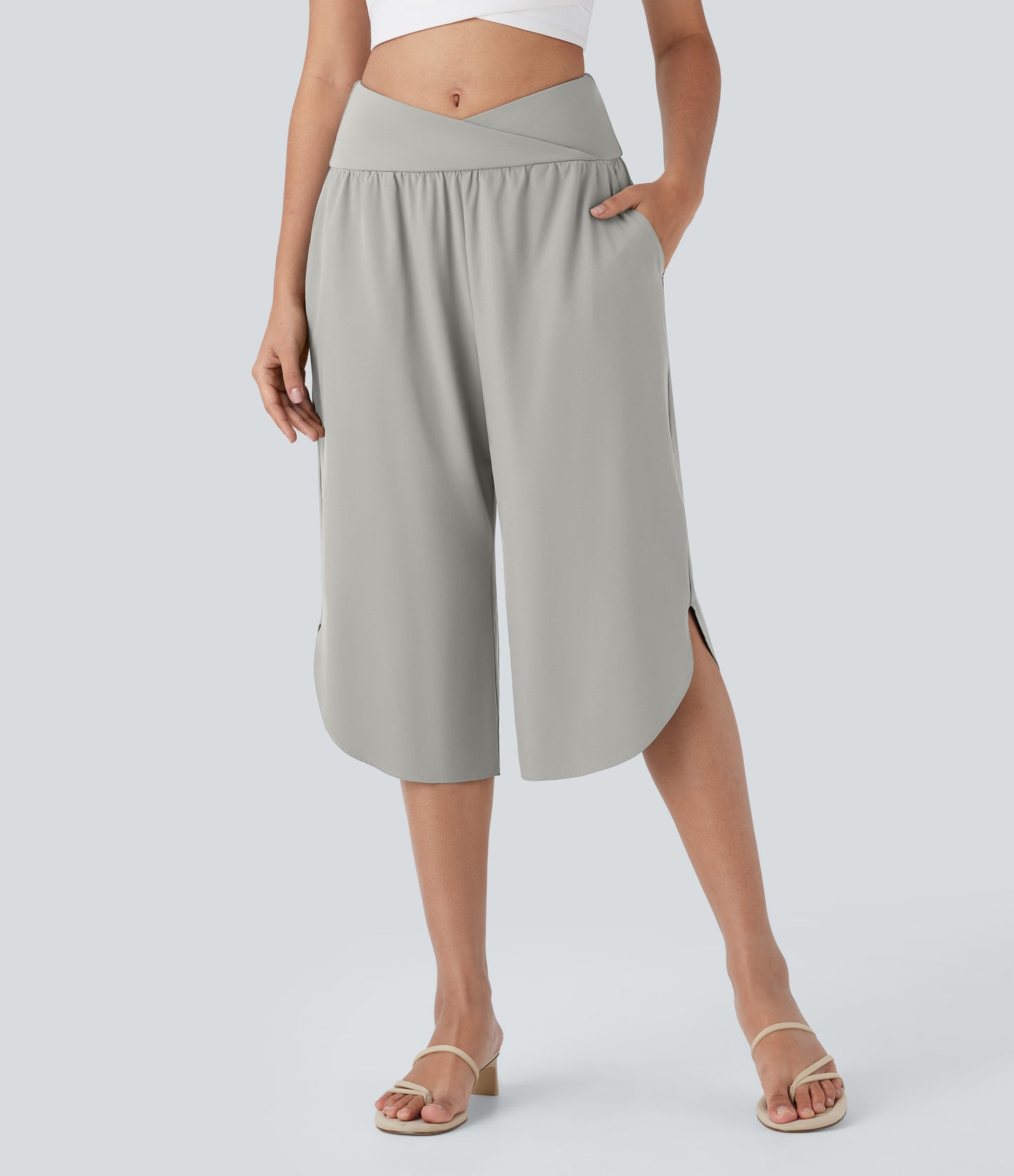 High Waisted Crossover Pocket Quick Dry Capri Pants