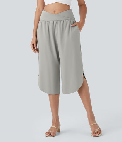 High Waisted Crossover Pocket Quick Dry Capri Pants