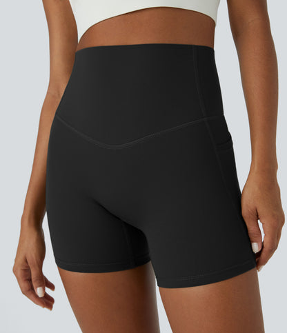 Høy midje magekontroll sidelommer formende treningsbiker shorts 12,5 cm