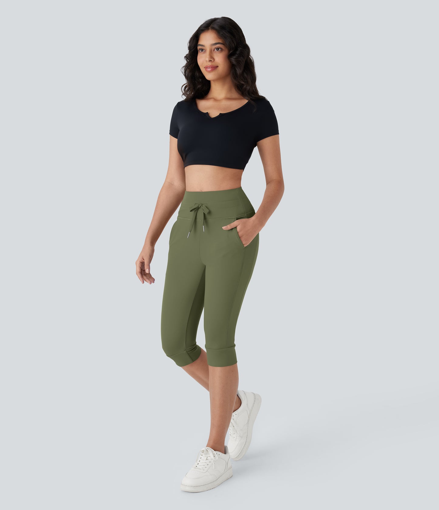 High Waisted Drawstring Pocket Yoga Pedal Pusher Joggers