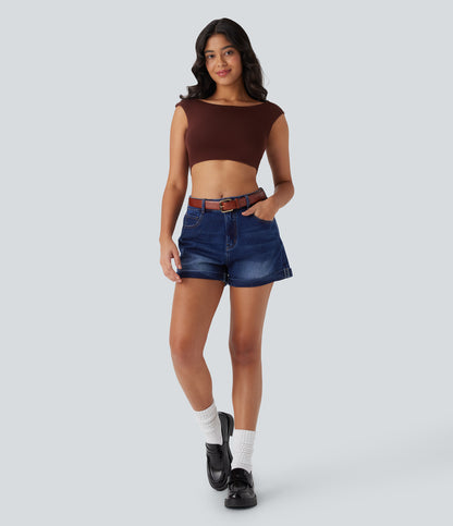 Mellomhøy midje med glidelåslommer og casual denimshorts 7,5 cm