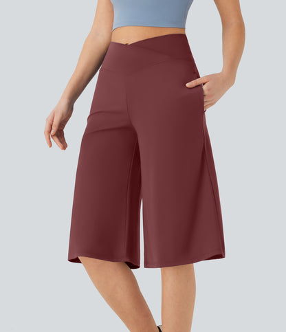 High Waisted Wide Leg Cool Touch Yoga Pedal Pusher Pants with Pockets