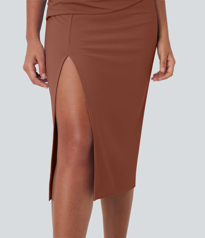 Square Neck Corset Ruched Bodycon Midi Cool Touch Dress-D/DD/DDD/F Cups