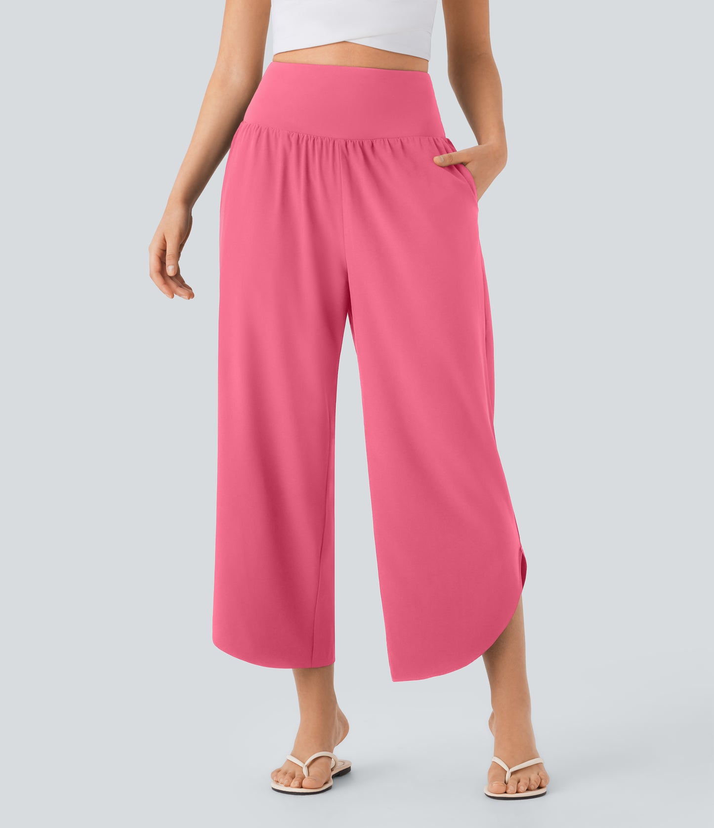 High Waisted Tummy Control Pocket Hem Quick Dry Pants