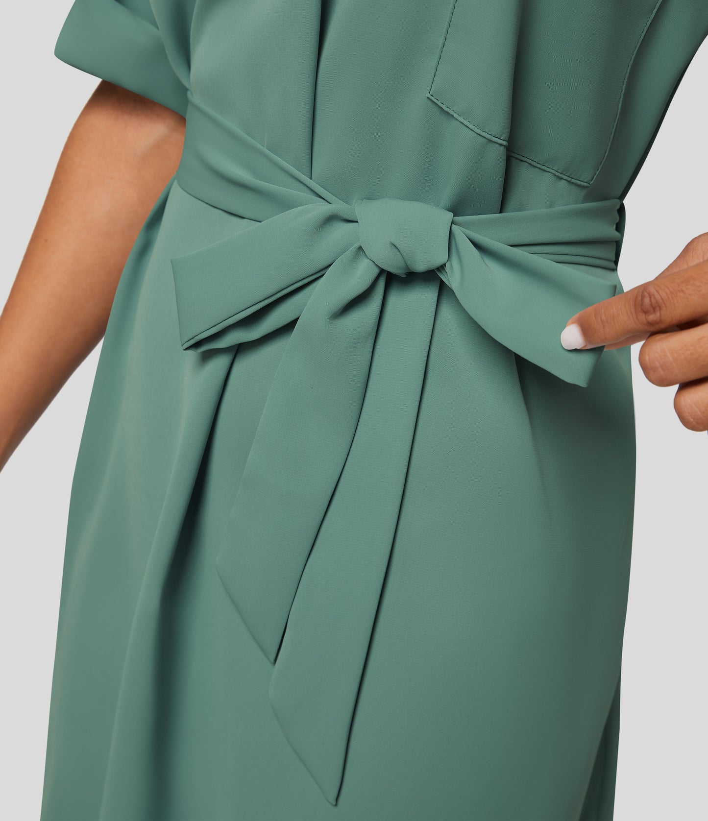 Roll Up Sleeve Belted Relaxed Work Shirt Dress