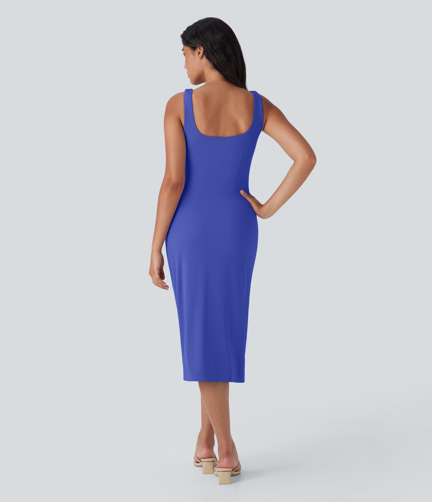 Square Neck Corset Ruched Bodycon Midi Cool Touch Dress-D/DD/DDD/F Cups