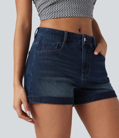 Mellomhøy midje med glidelåslommer og casual denimshorts 7,5 cm