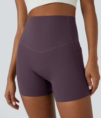 Høy midje magekontroll sidelommer formende treningsbiker shorts 12,5 cm