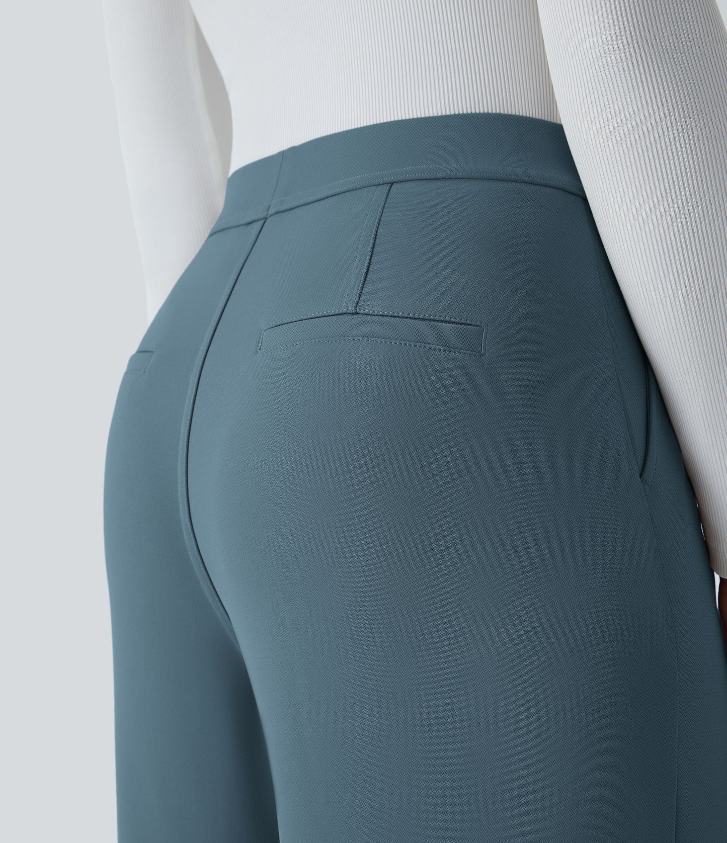 High Waisted Pocket Straight Leg Crepe Work Pants