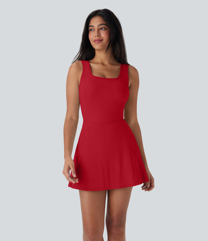 U Neck 2-in-1 Pocket Mini Cool Touch Dance Active Dress-Easy Peezy