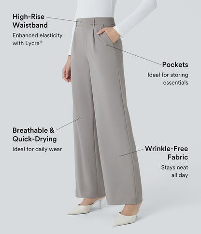 High Waisted Pocket Straight Leg Crepe Work Pants