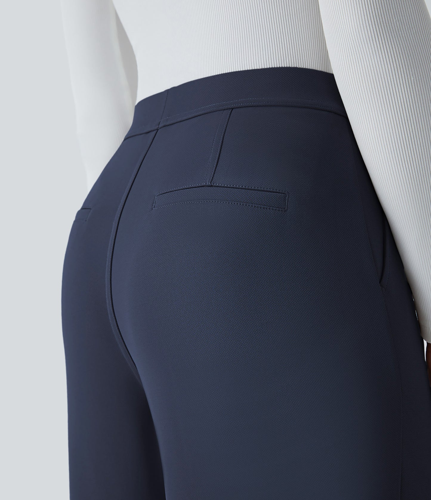 High Waisted Pocket Straight Leg Crepe Work Pants