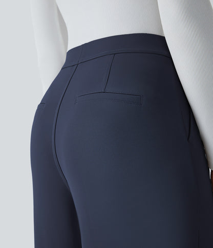 High Waisted Pocket Straight Leg Crepe Work Pants