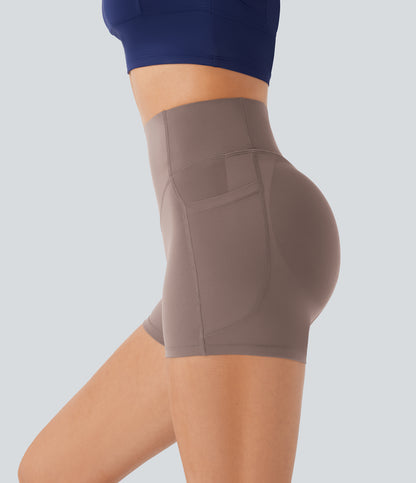 Høy midje, skrumpet rumpeløftende, magekontroll, lommeformende treningsbiker-shorts 7,5 cm