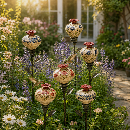 Vintage Hummingbird Feeder Garden Decor Stake