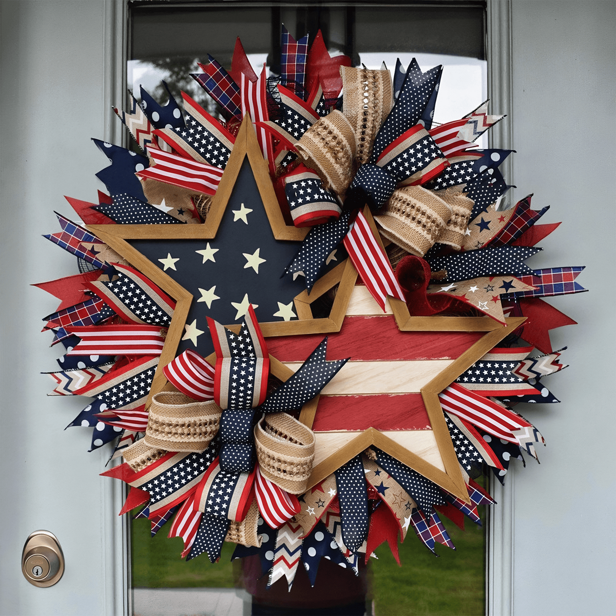 🎉250th Anniversary Patriotic Star Wreath – Handmade American Door Decor