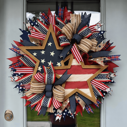 🎉250th Anniversary Patriotic Star Wreath – Handmade American Door Decor