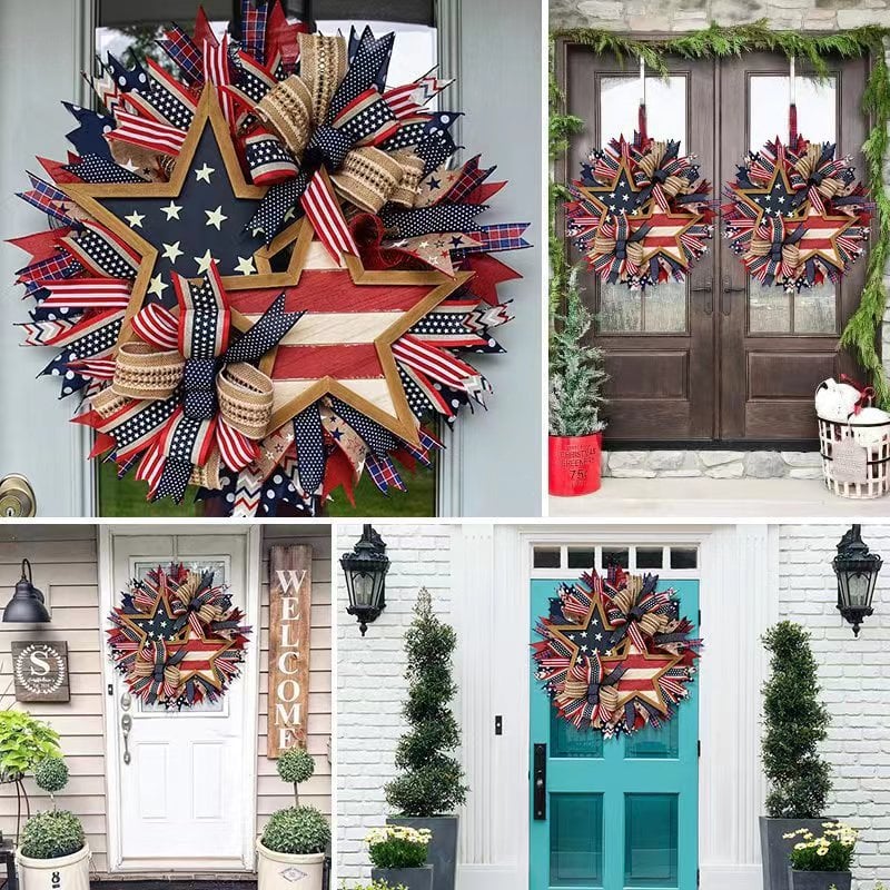🎉250th Anniversary Patriotic Star Wreath – Handmade American Door Decor