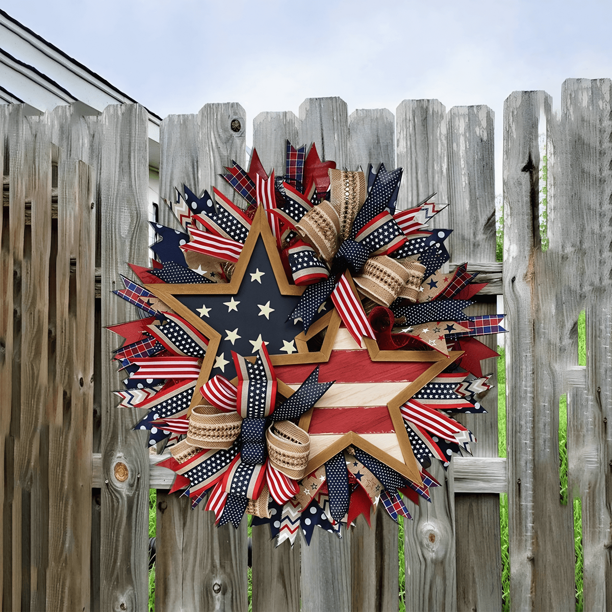 🎉250th Anniversary Patriotic Star Wreath – Handmade American Door Decor