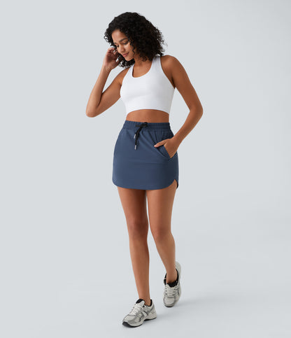 High Waisted Drawstring Pocket 2-in-1 Curved Hem Mini Golf Skirt