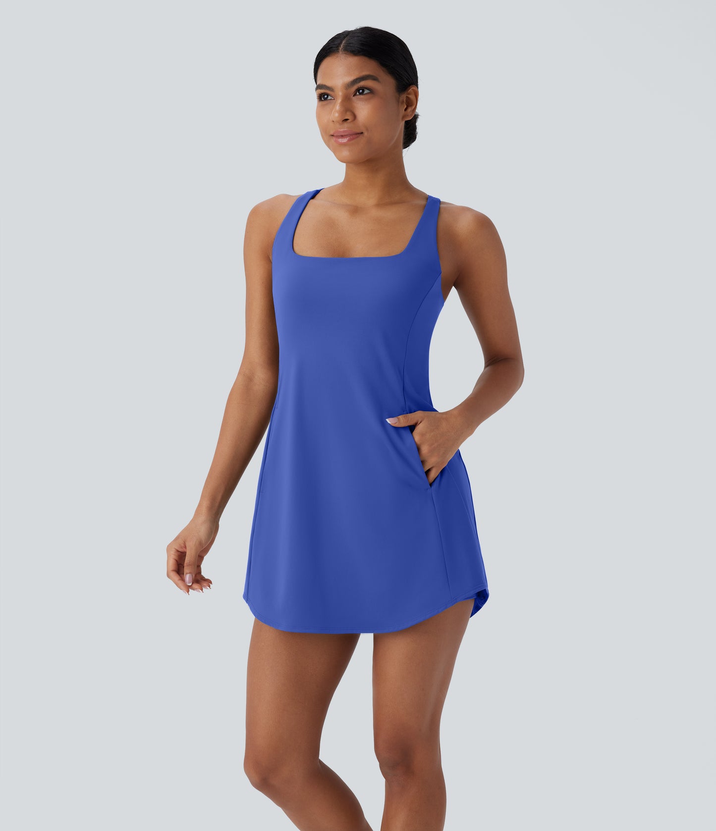 Cut Out Pocket 2-Piece Mini Yoga Active Dress