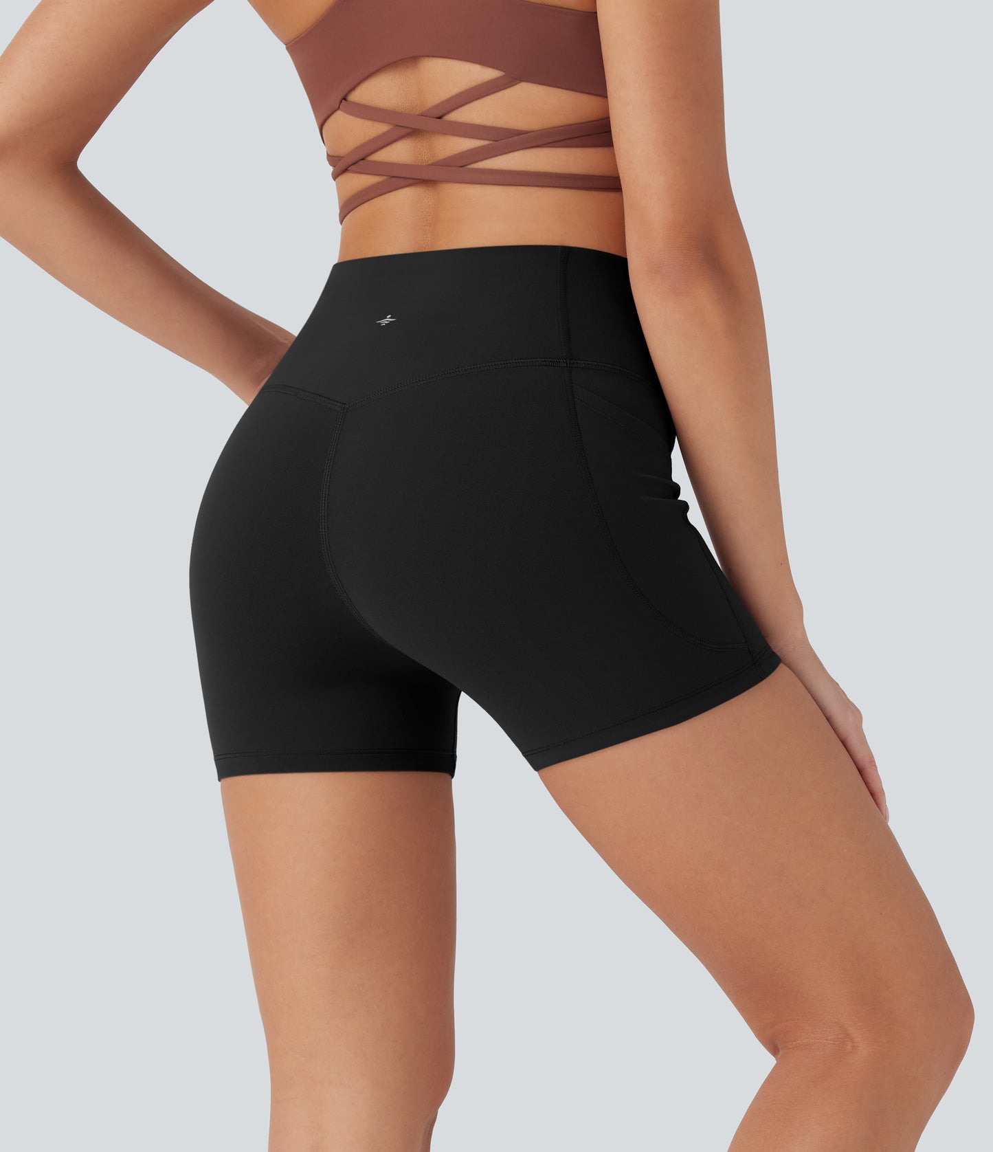 Hoch taillierte, bauchkontrollierende, formende Trainings-Bikershorts mit Tasche, 3 Zoll