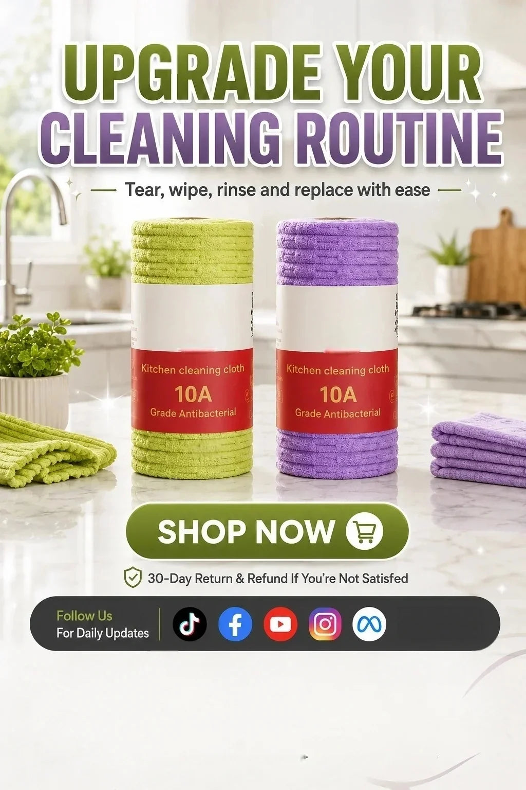 Multipurpose Reusable Tear-Off Cleaning Cloth Roll