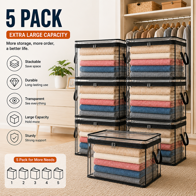 🔥Last Day 49% OFF📦Portable Large Heavy-Duty Thick Plastic Clear Storage Box with Hinged Lid | Home, Travel & Camping (Biodegradable materials)