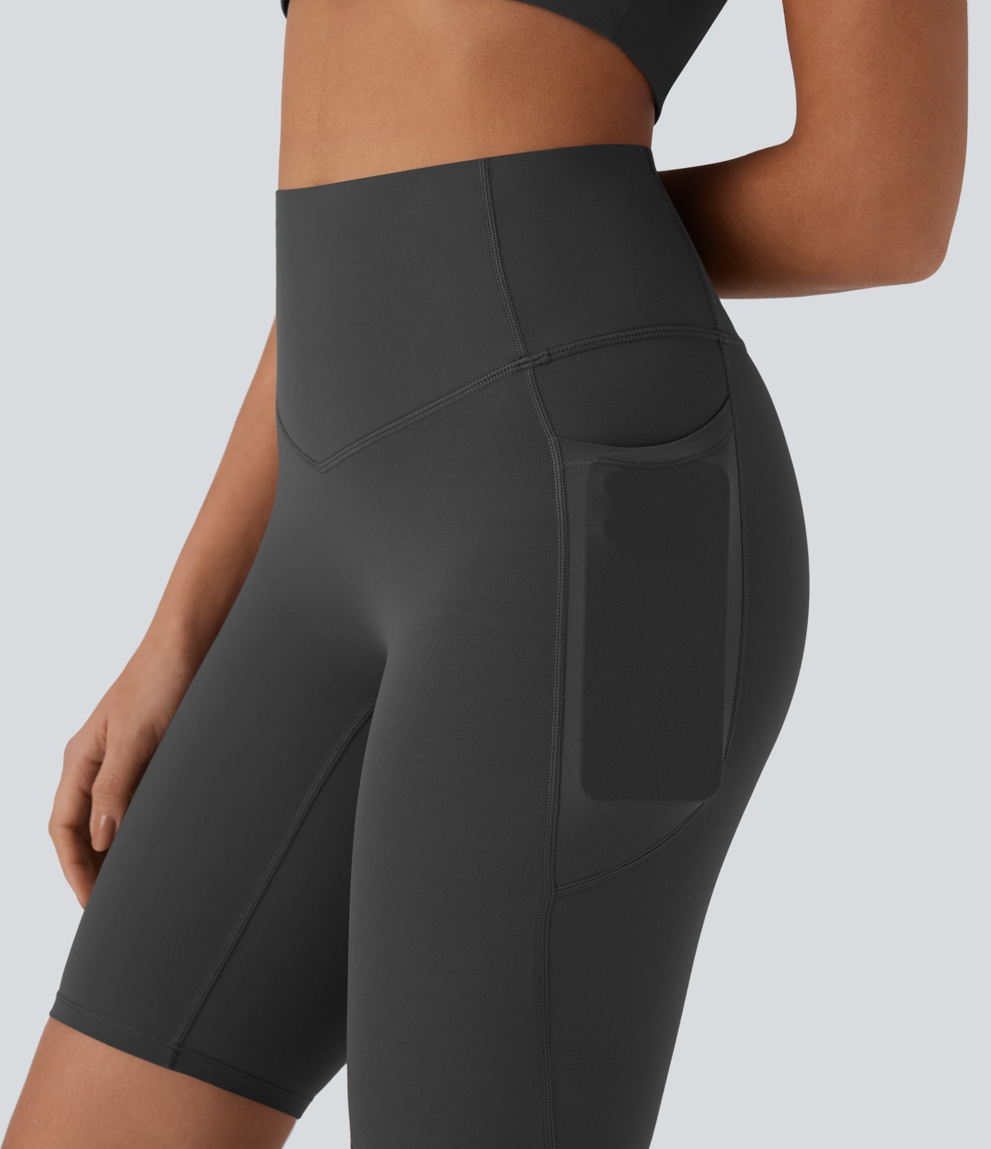 Short cycliste taille haute avec poches gainantes et effet gainant, 23 cm 