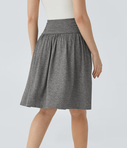 High Waisted Ruched Pocket Flowy Skirt