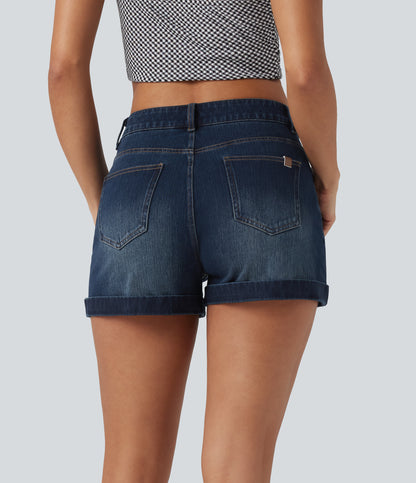 Mellomhøy midje med glidelåslommer og casual denimshorts 7,5 cm