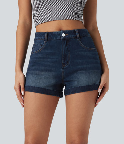 Mellomhøy midje med glidelåslommer og casual denimshorts 7,5 cm