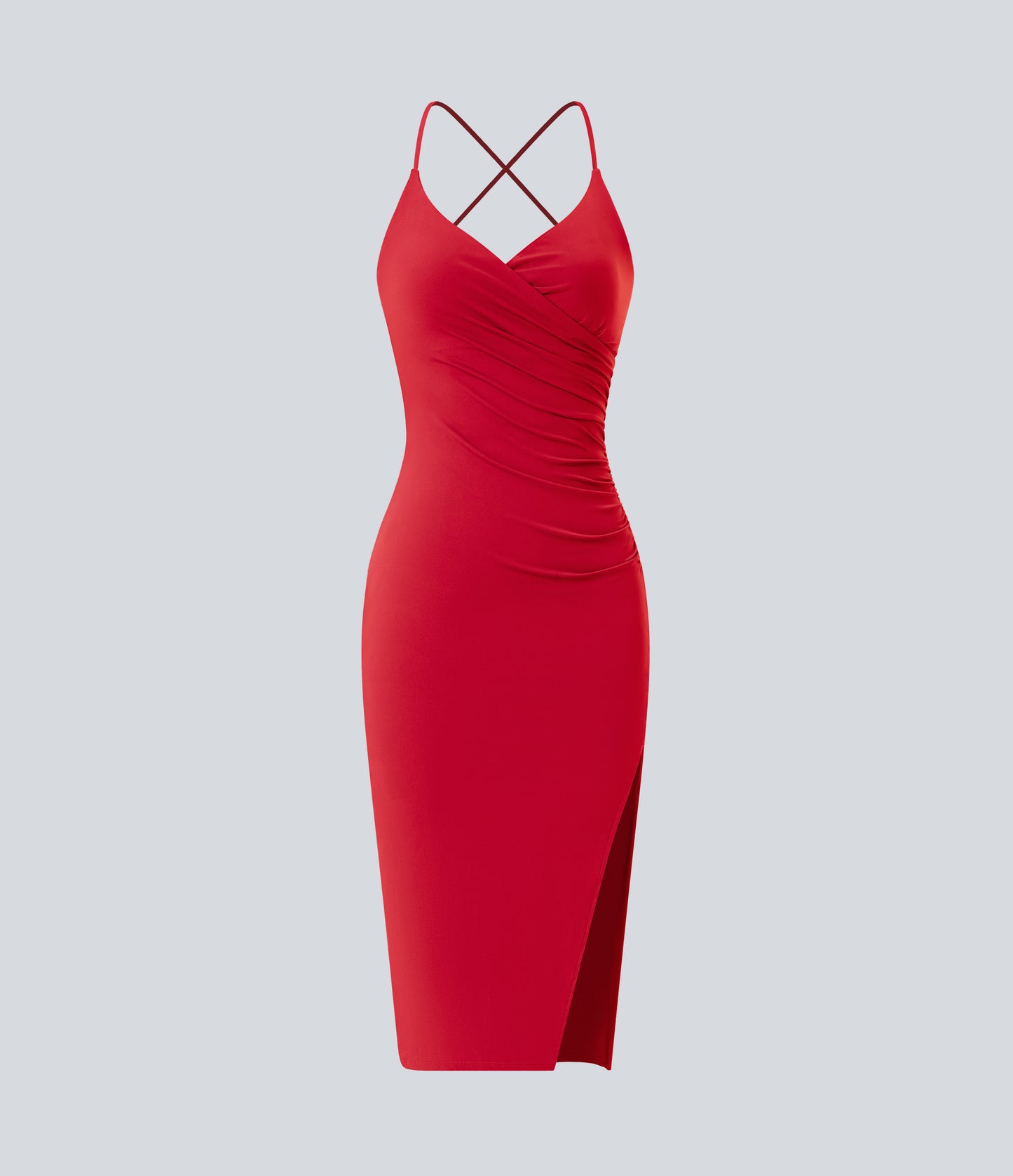Crossover Ruched Lace Up Bodycon Cool Touch Dress-UPF50+
