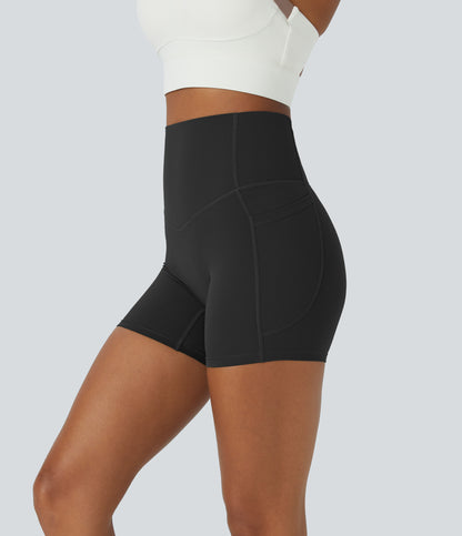 Høy midje magekontroll sidelommer formende treningsbiker shorts 12,5 cm