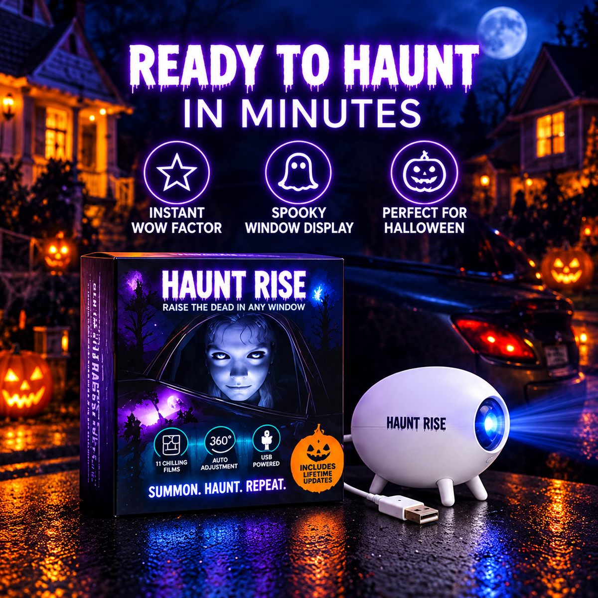 🏅100K+ Sold 🎃 Halloween Window Projector 👻 16 Spooky Films USB Powered Holiday Decor