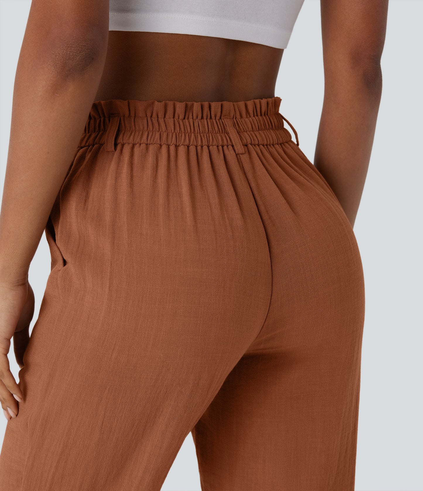 High Waisted Zipper Pocket Capri Linen-Feel Pants