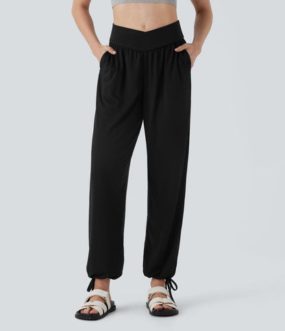 High Waisted Pocket Drawstring Casual Joggers